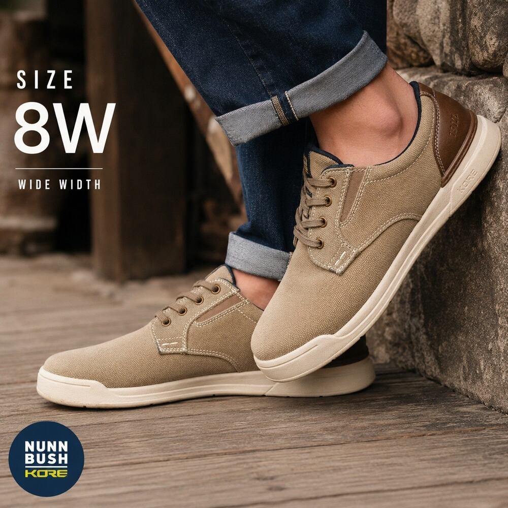 Nunn Bush Kore Cloudgo Oxford Sneakers Mens 8W Tan Canvas Casual Shoes
